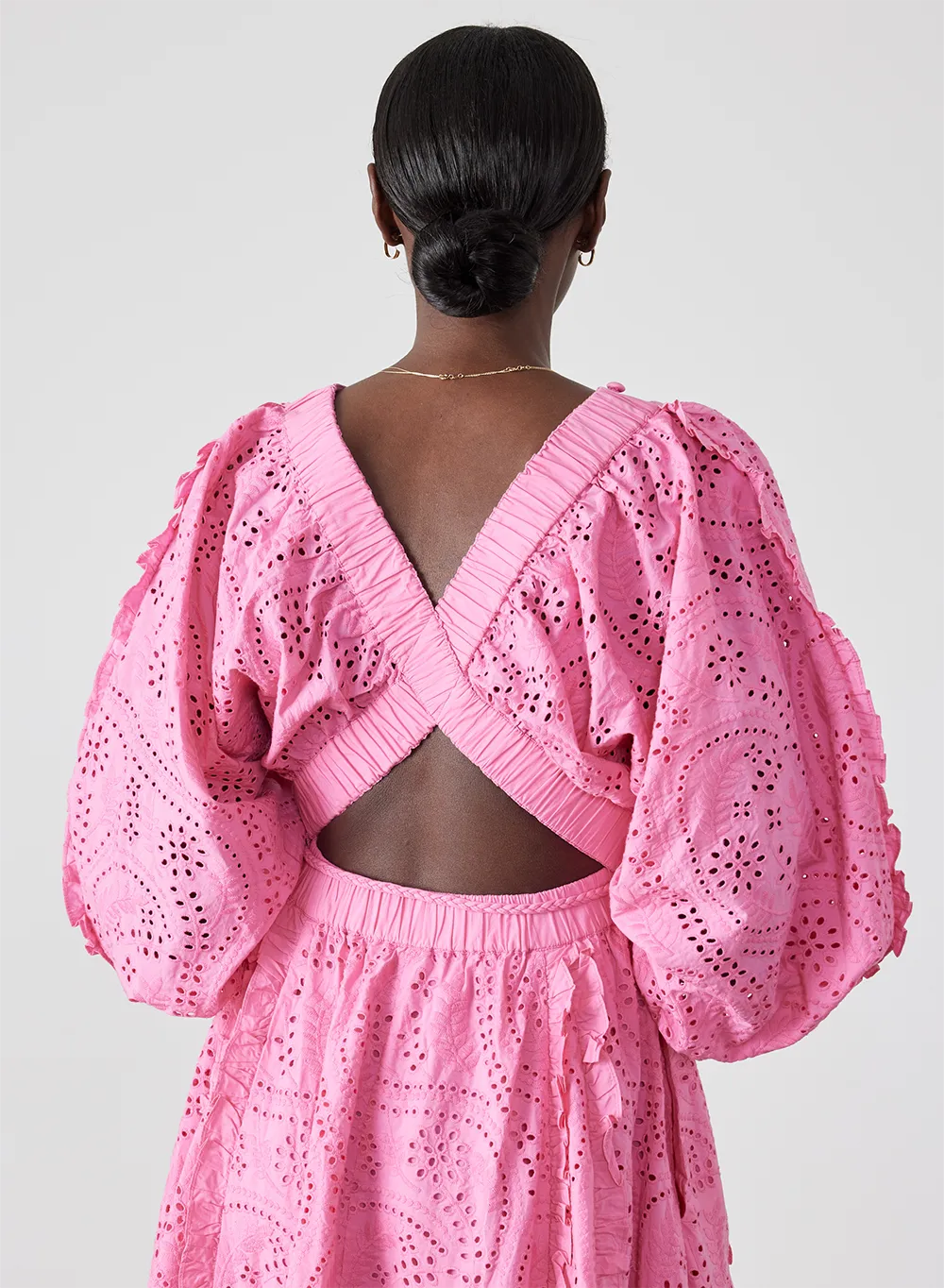 Saskia Organic Cotton Broderie Midi Dress | Dahlia Pink