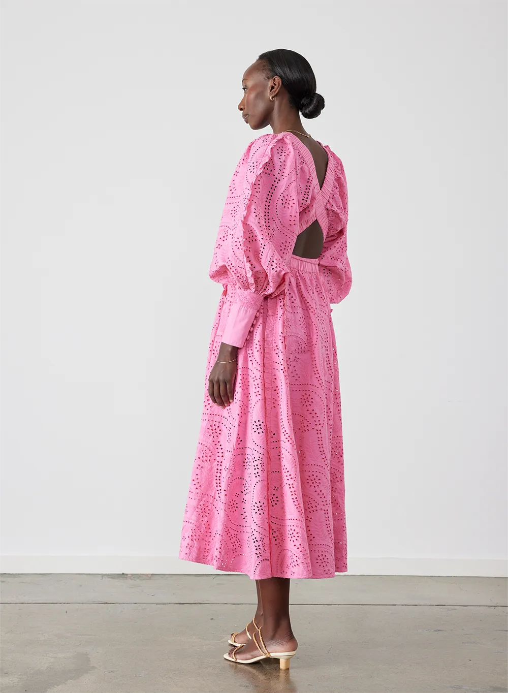 Saskia Organic Cotton Broderie Midi Dress | Dahlia Pink