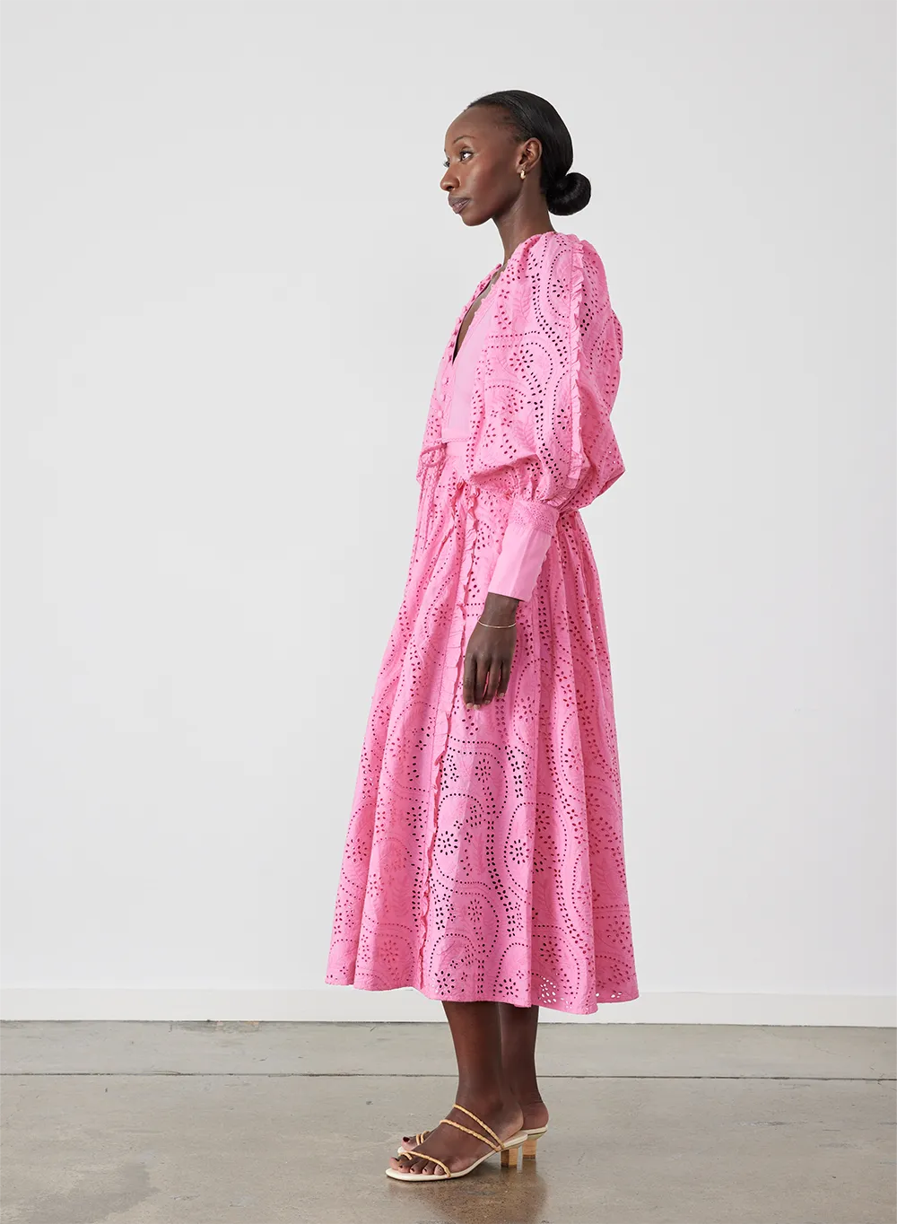 Saskia Organic Cotton Broderie Midi Dress | Dahlia Pink