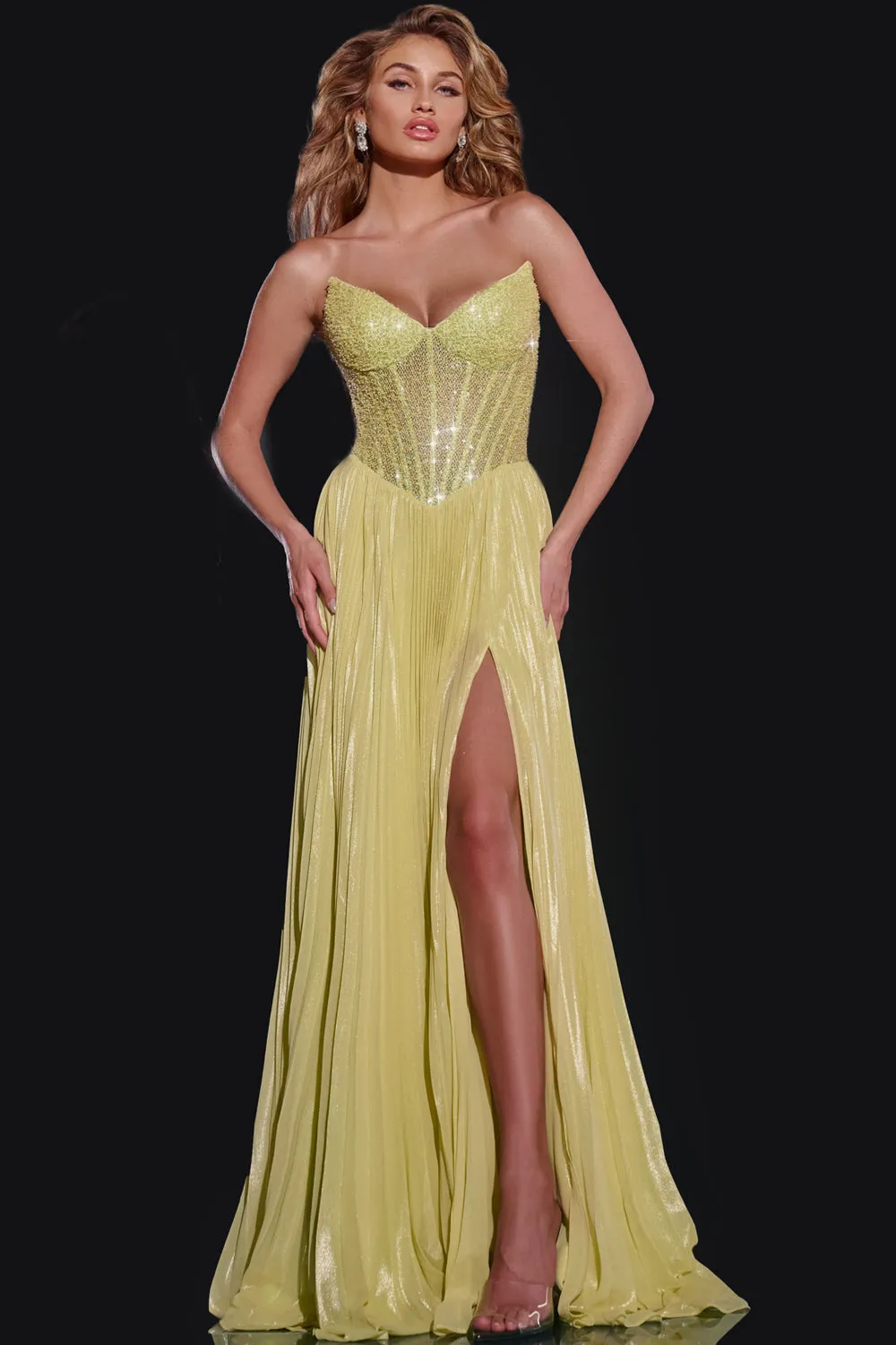 Sequin Strapless A-line Slit Gown by Jovani 43115