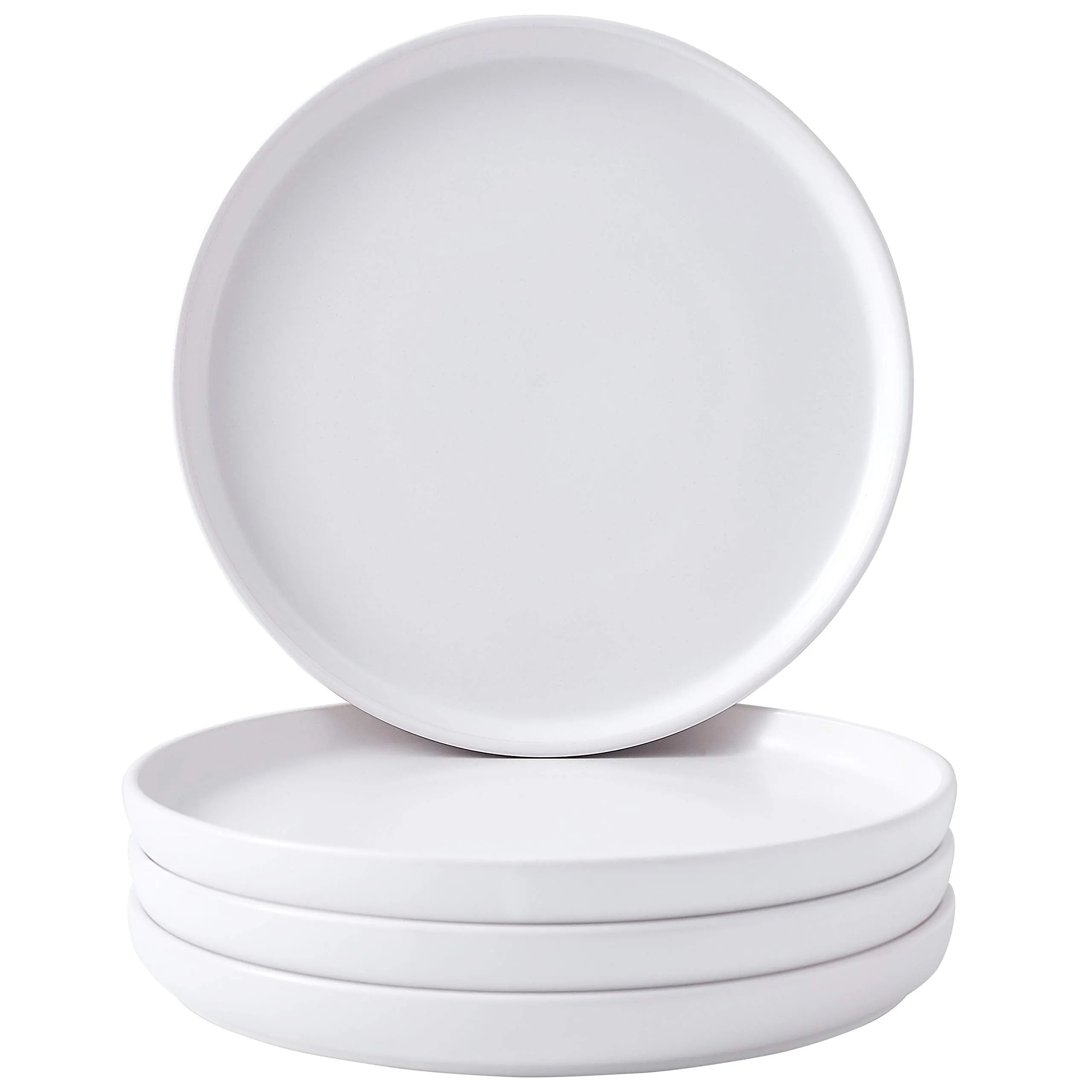 Set Of 4 Elegant Matte 8" Round Ceramic Restaurant Serving Dinner Plates, White