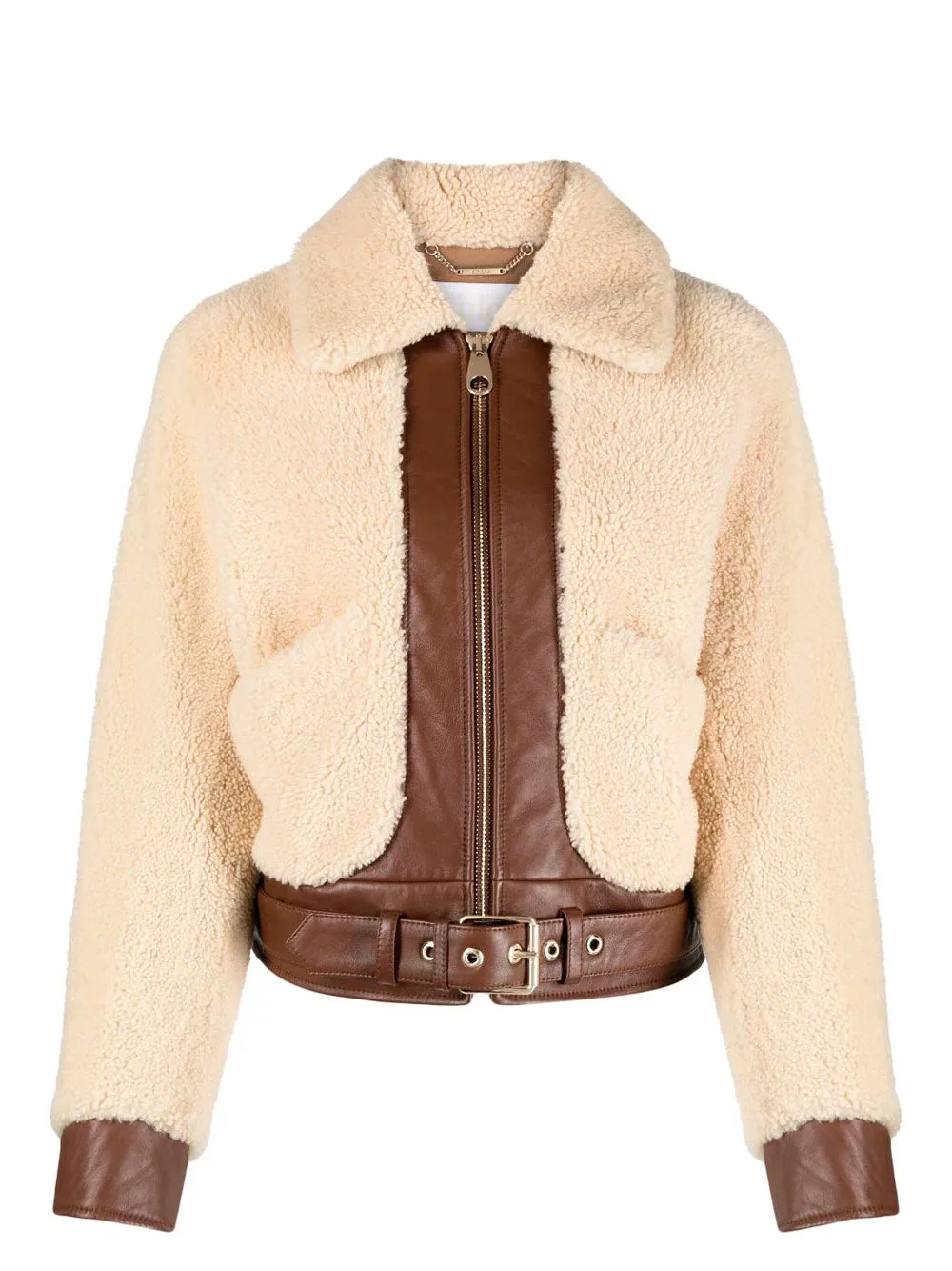 Shearling leather bomber jacket
