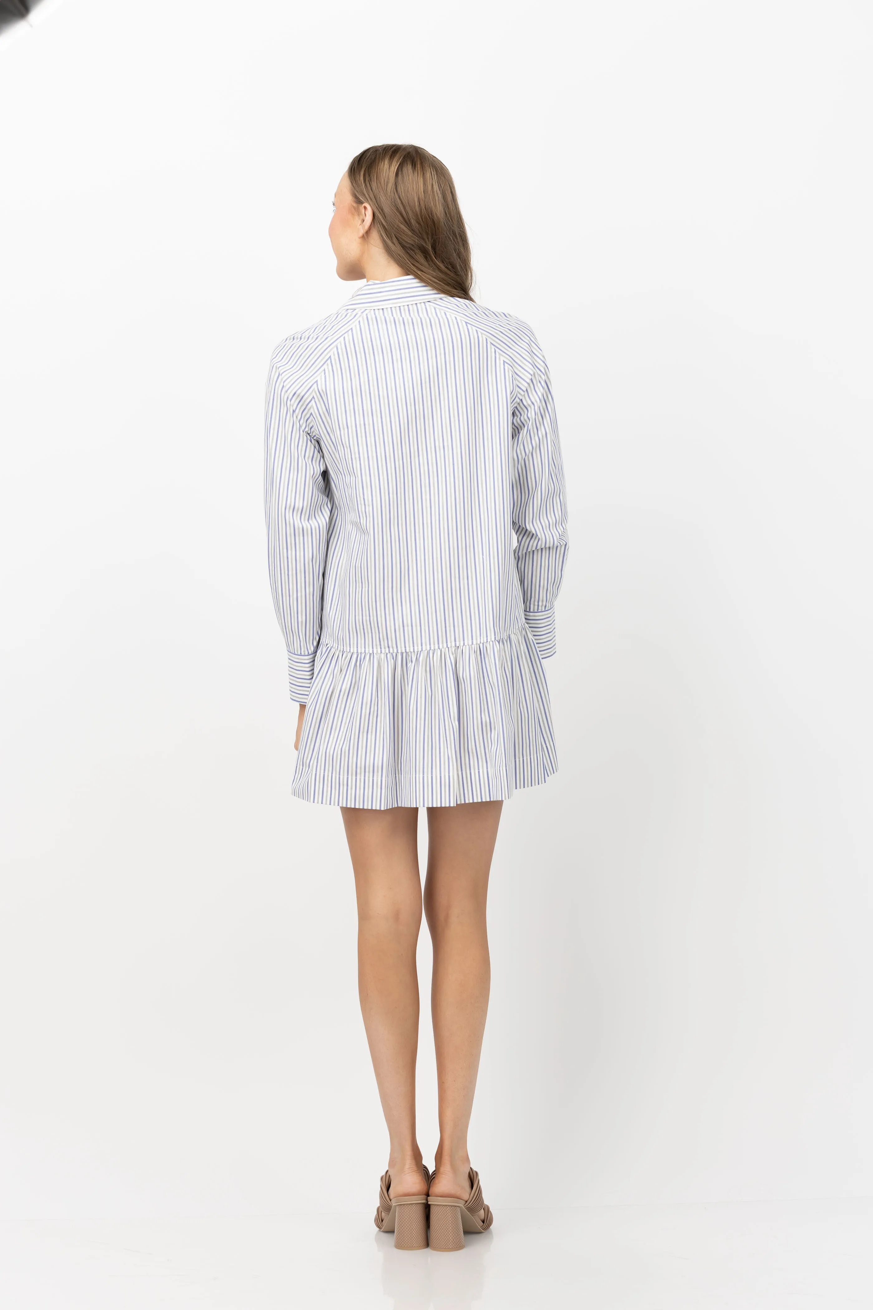 Simkhai Polina Long Sleeve Shirt Mini Dress in Cool Grey Stripe