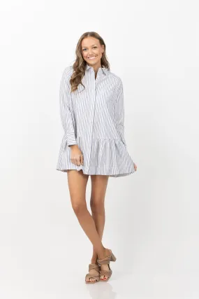 Simkhai Polina Long Sleeve Shirt Mini Dress in Cool Grey Stripe