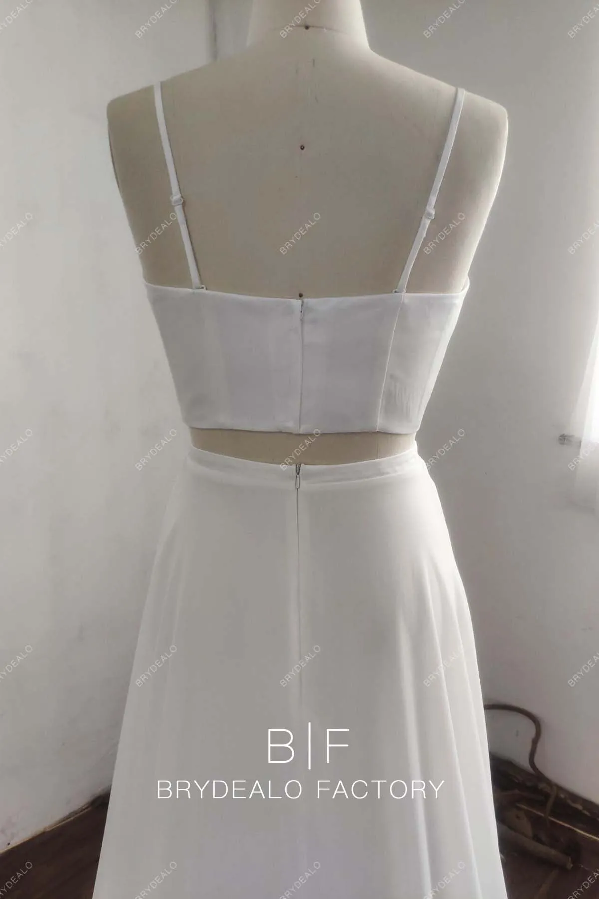 Simple Satin Chiffon Two-piece Boho Sleeveless Beach Bridal Dress