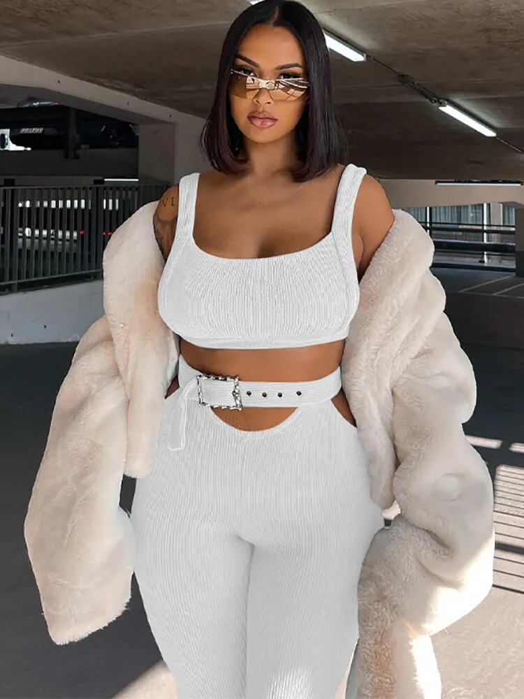 Solid Sleeveless Vest and Flared Pants Set