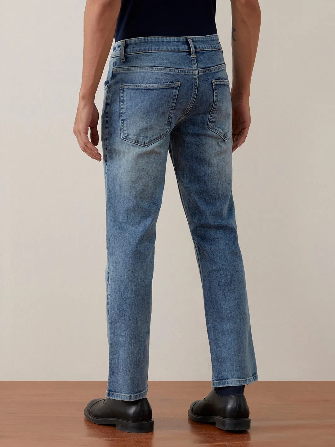 Straight Fit Mid Blue Plain Jeans