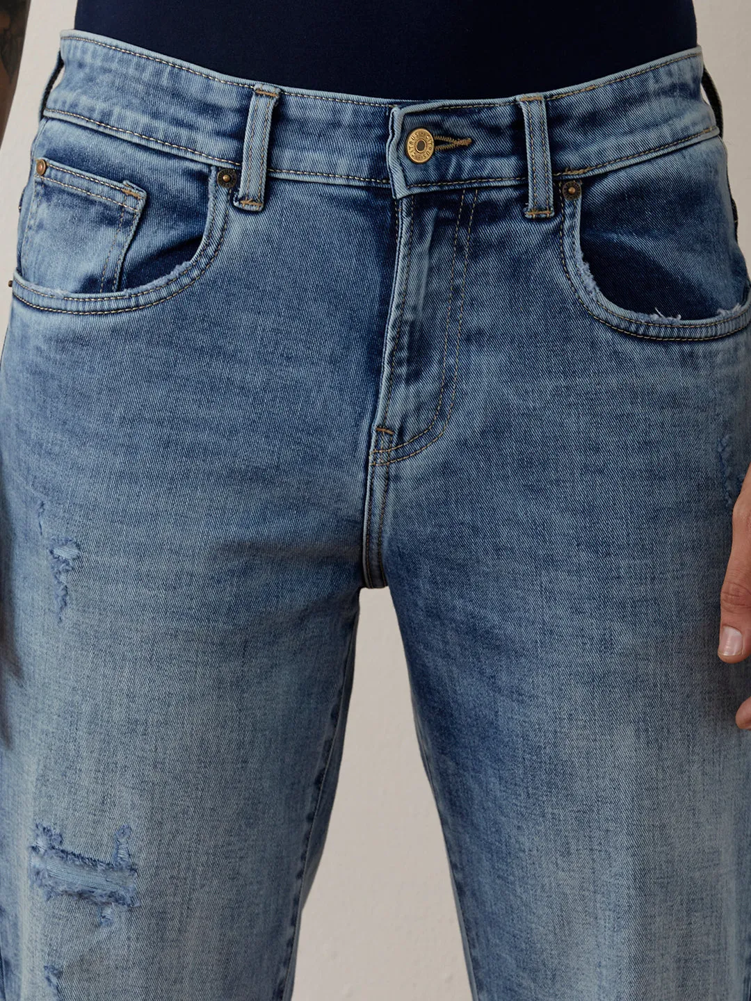 Straight Fit Mid Blue Plain Jeans
