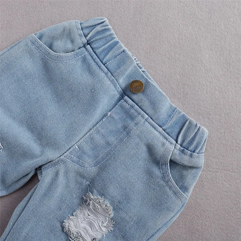 Summer Toddler Girls Lace Romper & Denim Bottoms