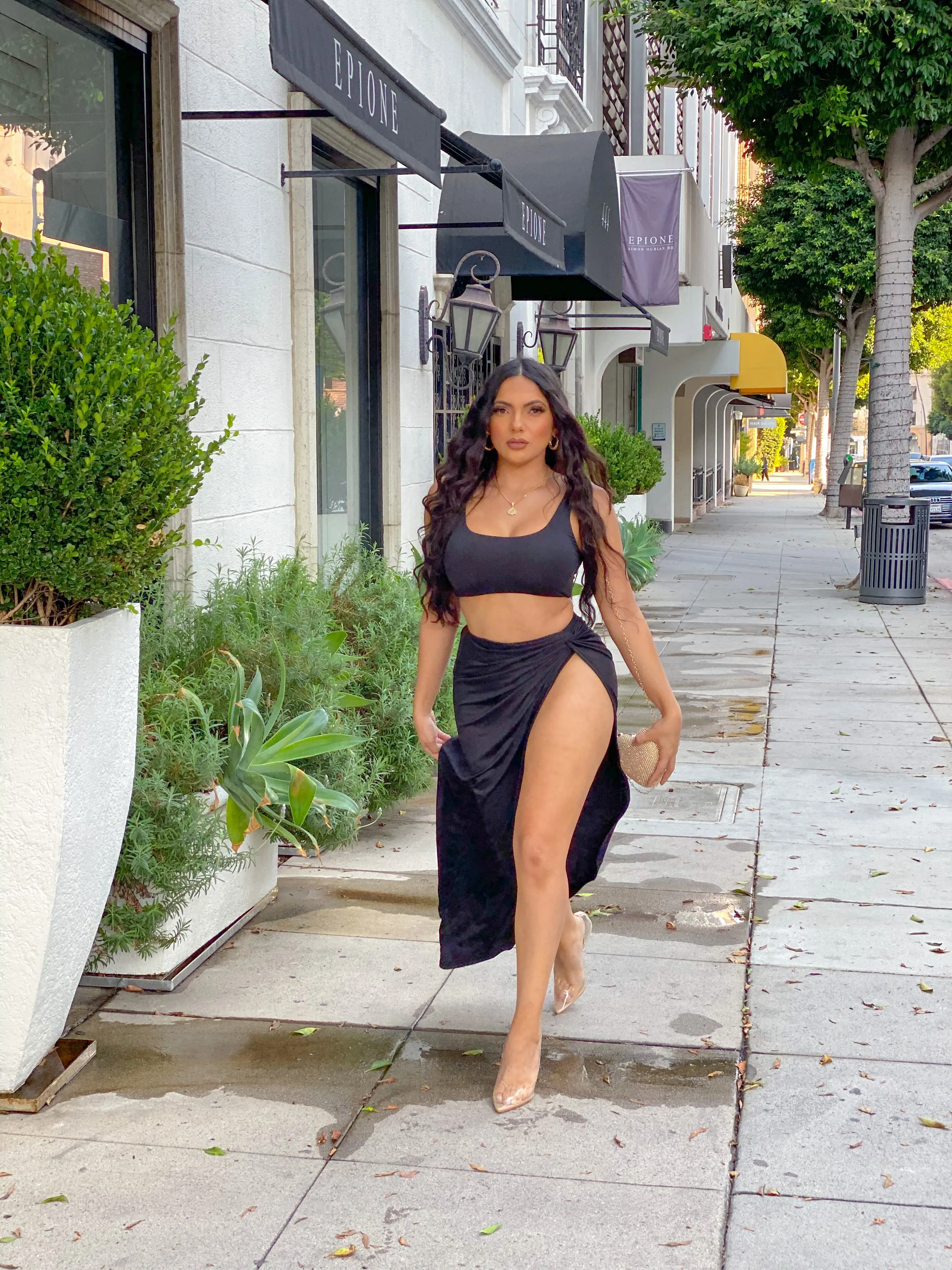Take Me To Greece Matching Skirt Set - Black