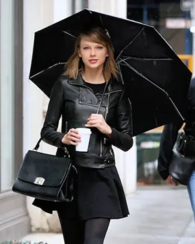 Taylor Swift Inspired Women’s Black Biker Leather Jacket with Side Zipper