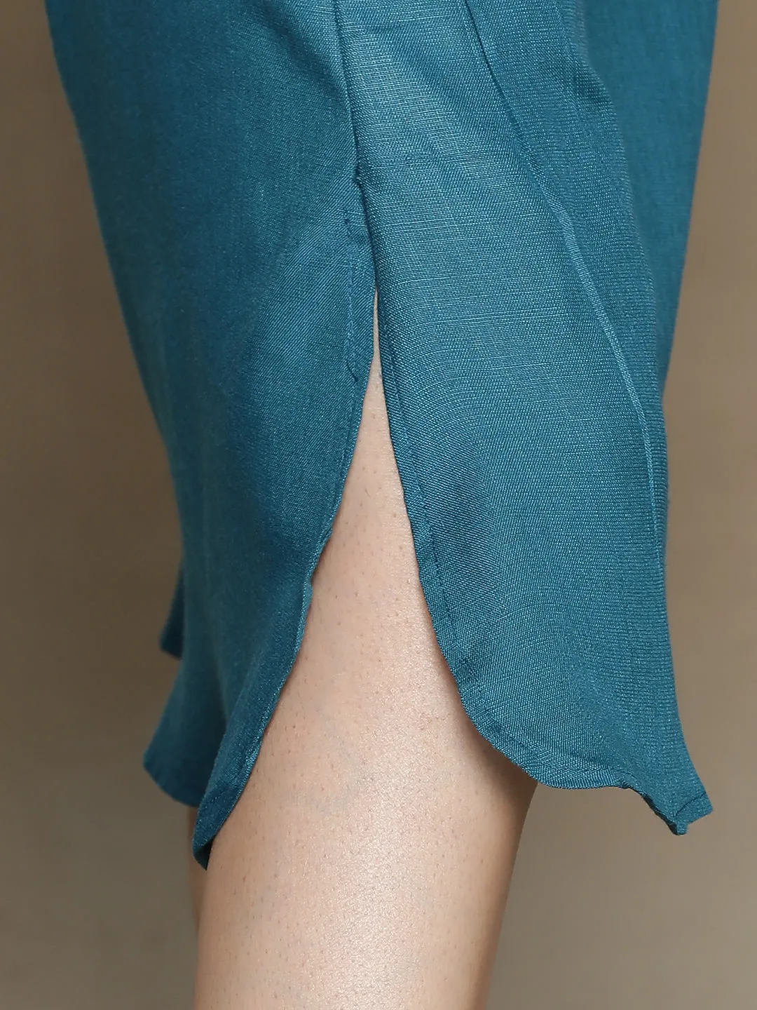 Teal CottonSlub PleatedDress