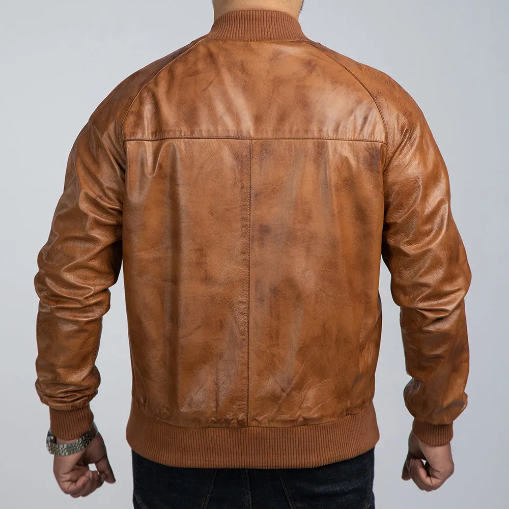 Thomas Brown Leather Bomber Jacket