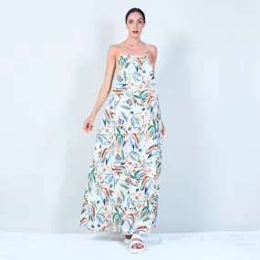 Tropical leaf print slip dress with thin straps wholesale