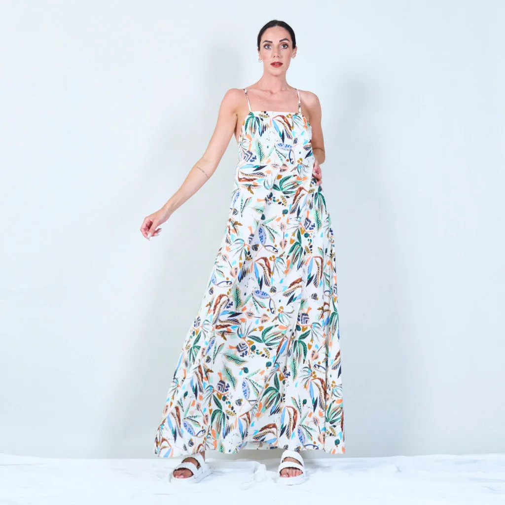 Tropical leaf print slip dress with thin straps wholesale