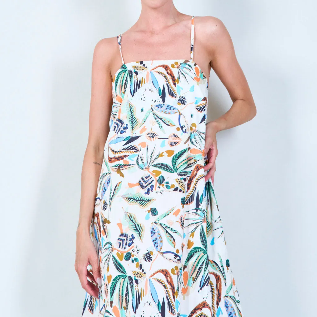 Tropical leaf print slip dress with thin straps wholesale