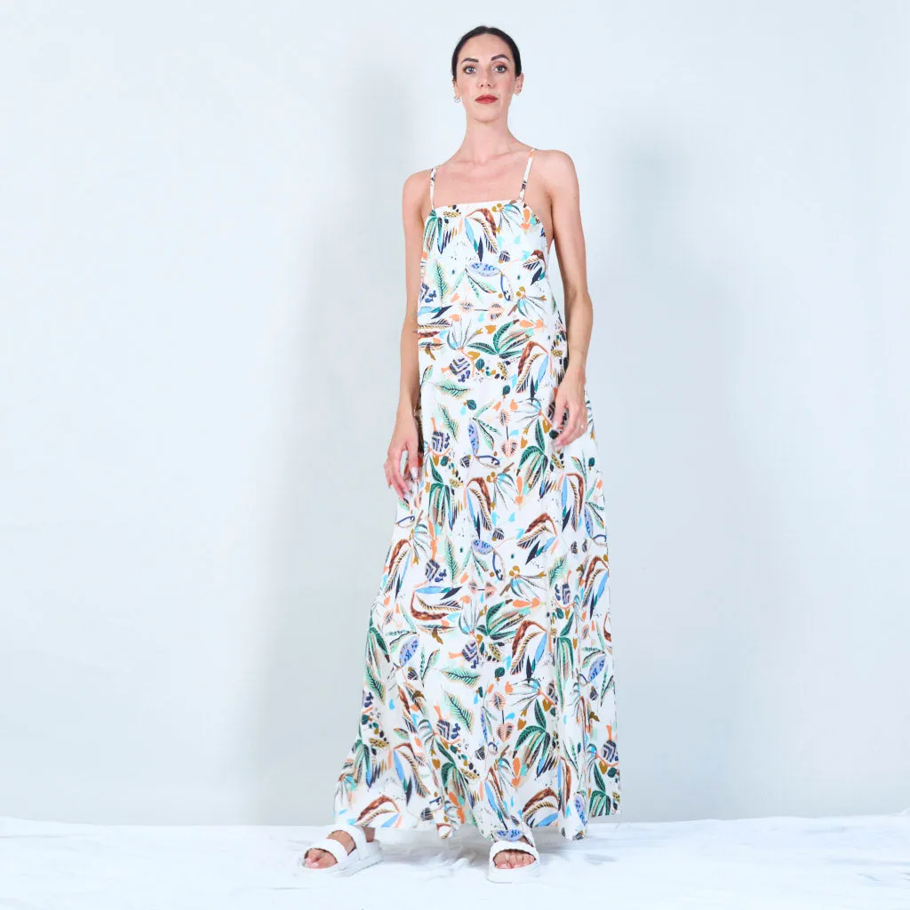 Tropical leaf print slip dress with thin straps wholesale