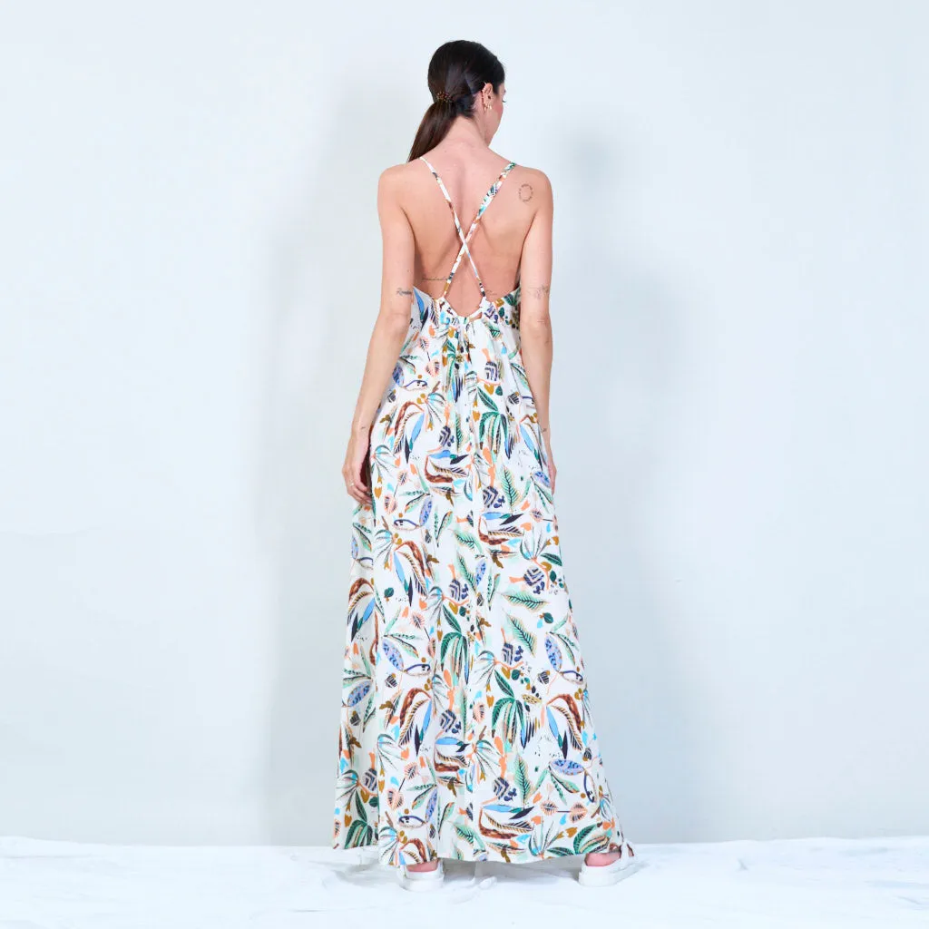 Tropical leaf print slip dress with thin straps wholesale