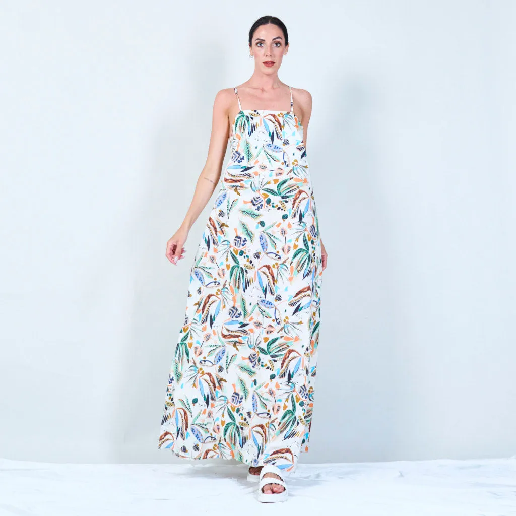Tropical leaf print slip dress with thin straps wholesale