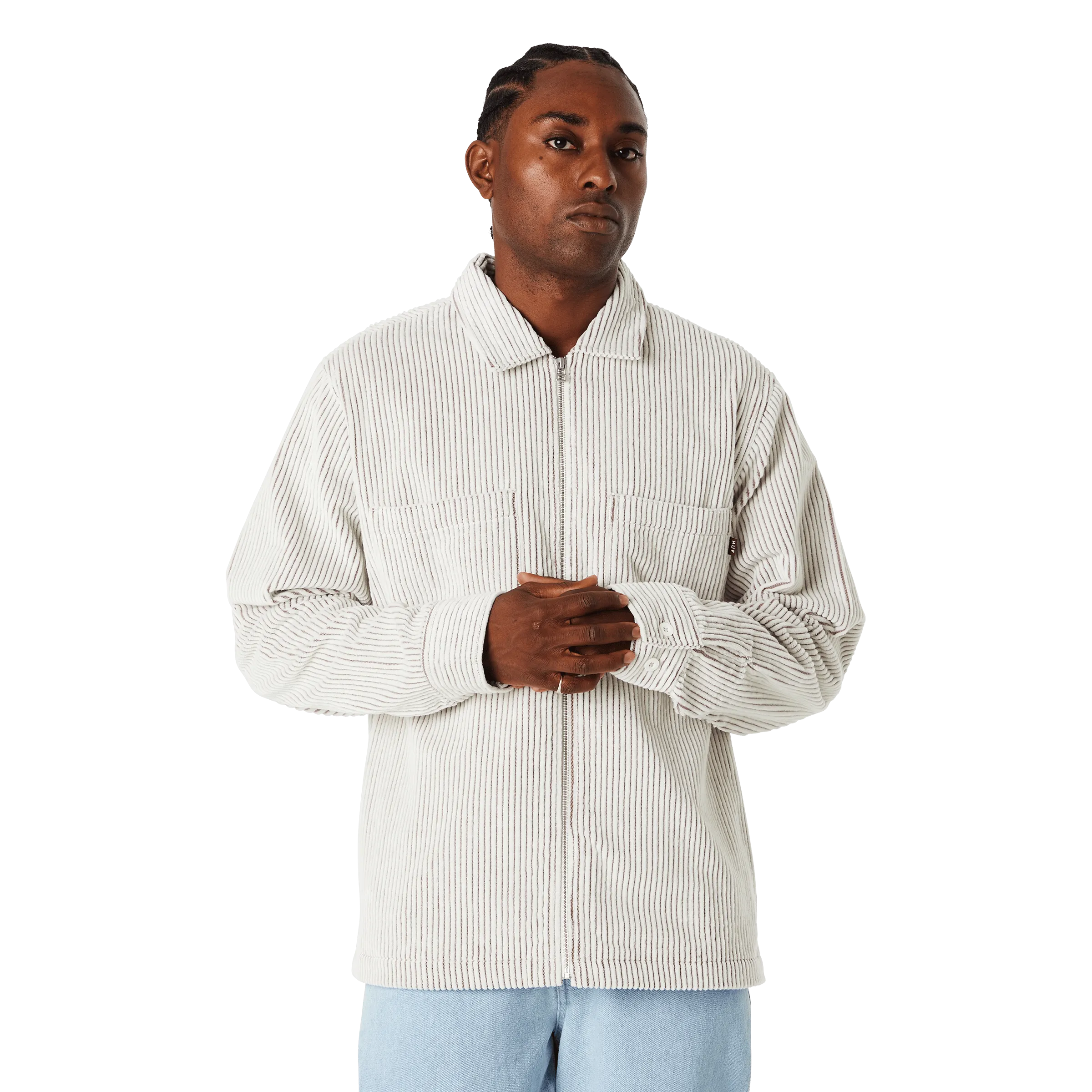 Two Tone Corduroy Zip Shacket