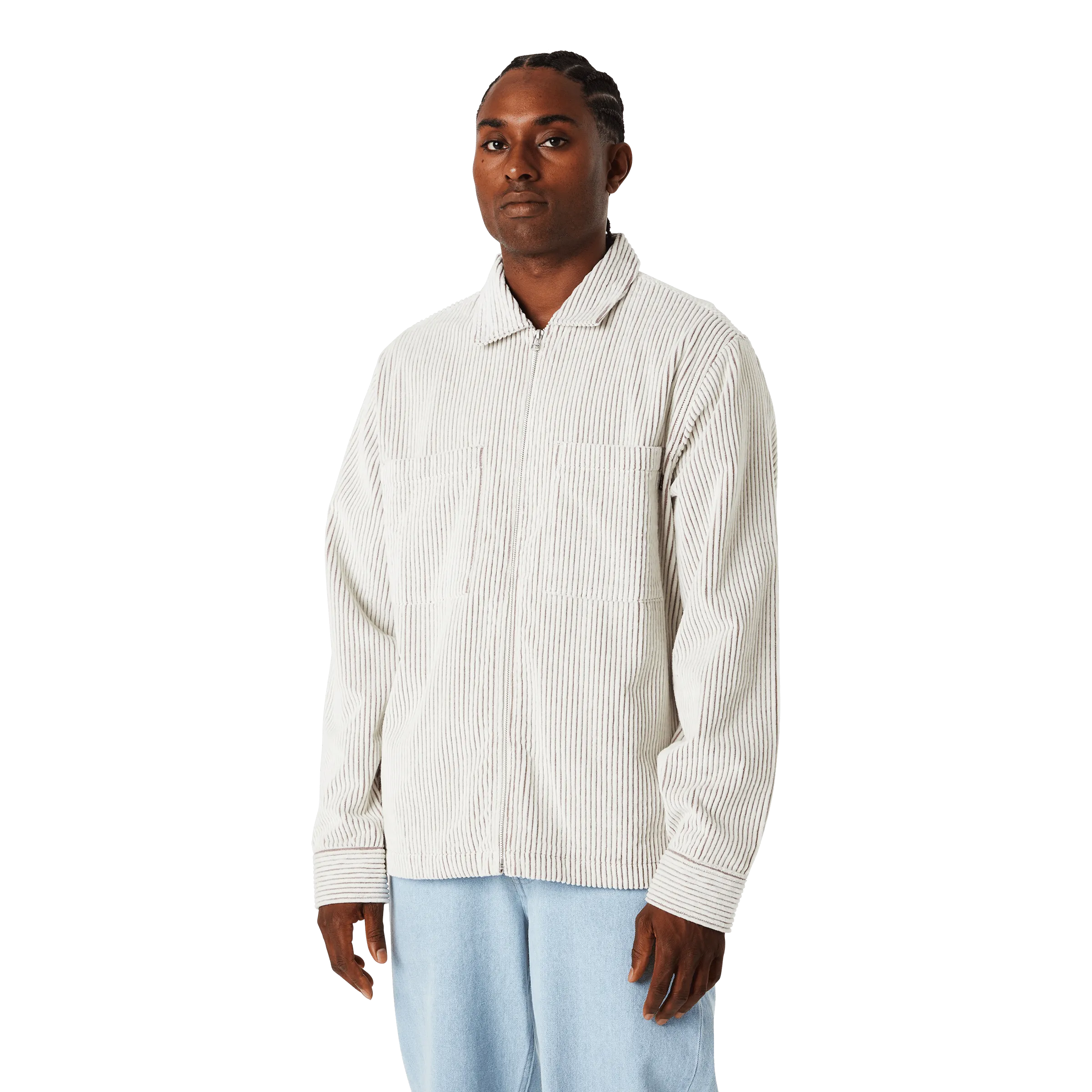 Two Tone Corduroy Zip Shacket