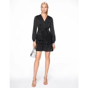 V Neck Tiered Hem Dress - Black