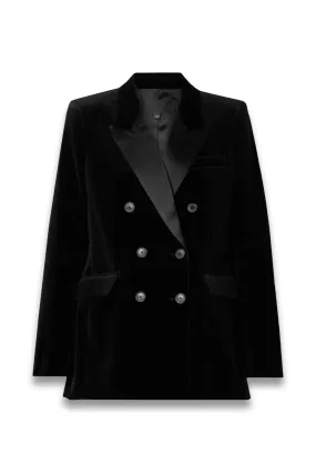 Valentine Double-breasted Silk Satin-trimmed Cotton-blend Velvet Blazer
