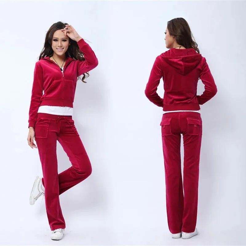 Velvet Tracksuit with Flared Pants and Hoodie