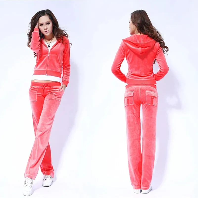 Velvet Tracksuit with Flared Pants and Hoodie