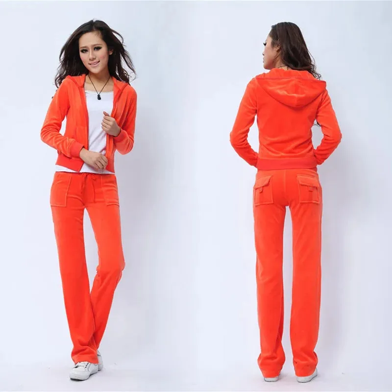Velvet Tracksuit with Flared Pants and Hoodie