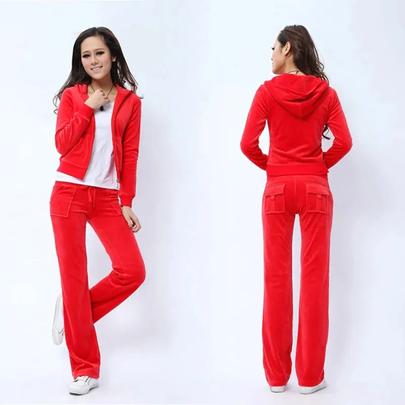 Velvet Tracksuit with Flared Pants and Hoodie