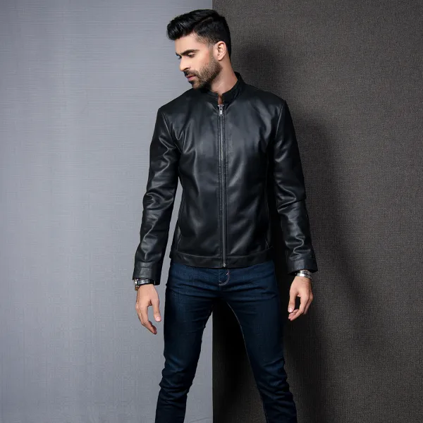 Vintage Black Biker Leather Jacket - Kaptan