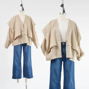 Vintage Cathy Hardwick Tan Linen Jacket Minimalist Draped Jacket size Large