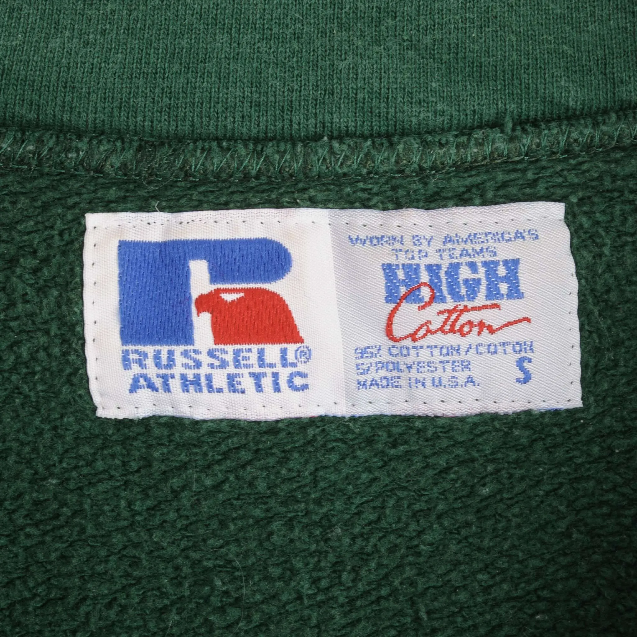 VINTAGE QUARTER 1/4 ZIP GREEN RUSSELL SWEATSHIRT 1990S SIZE SMALL MADE IN USA
