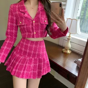 Vintage Tweed Crop Top Jacket and Mini Skirt