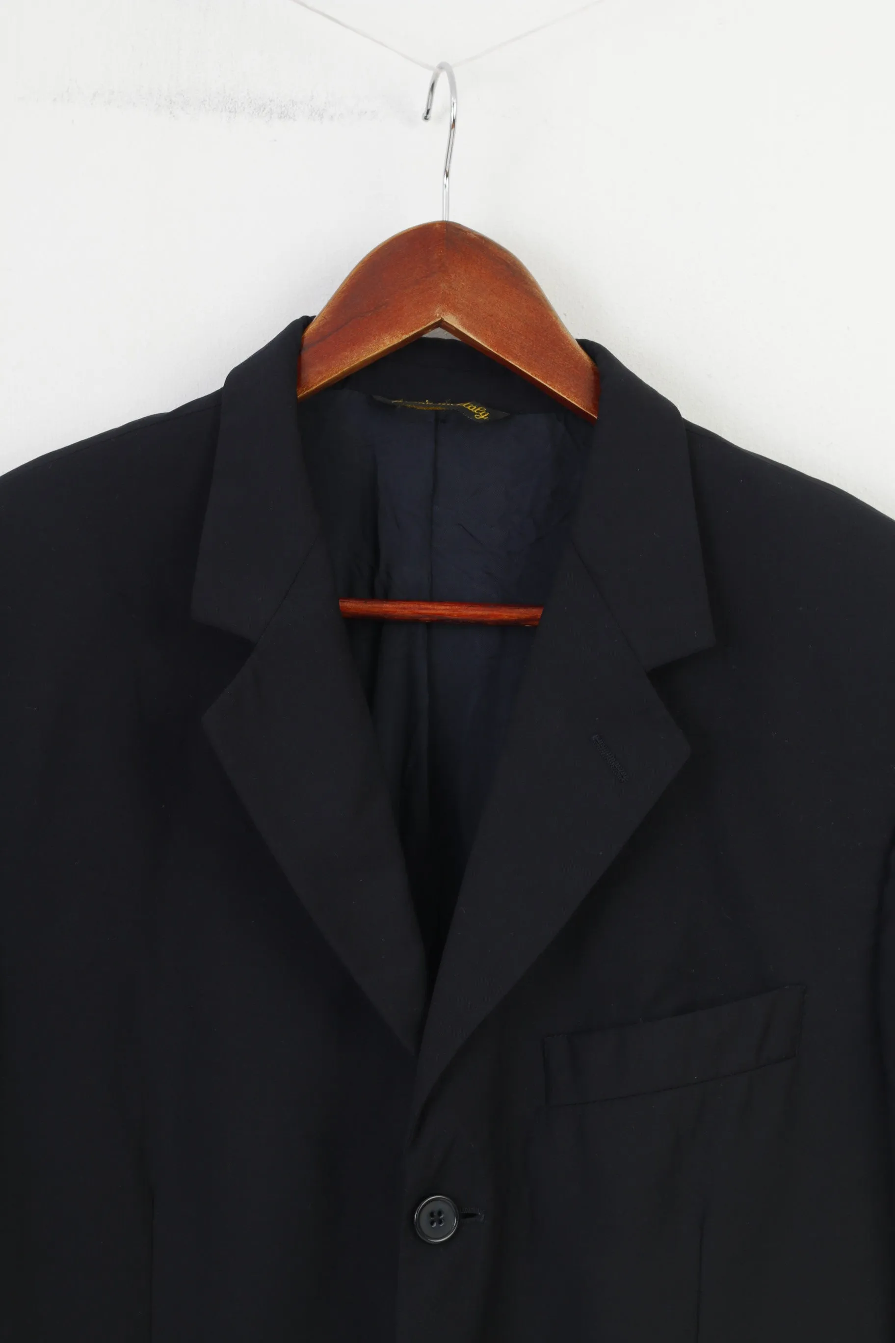 Vivaldi Men 52 Blazer Navy Blue Collar Breasted Wool Super 110'S Lanificio Mario Zegna Spa Buttons Elegant Vintage Top