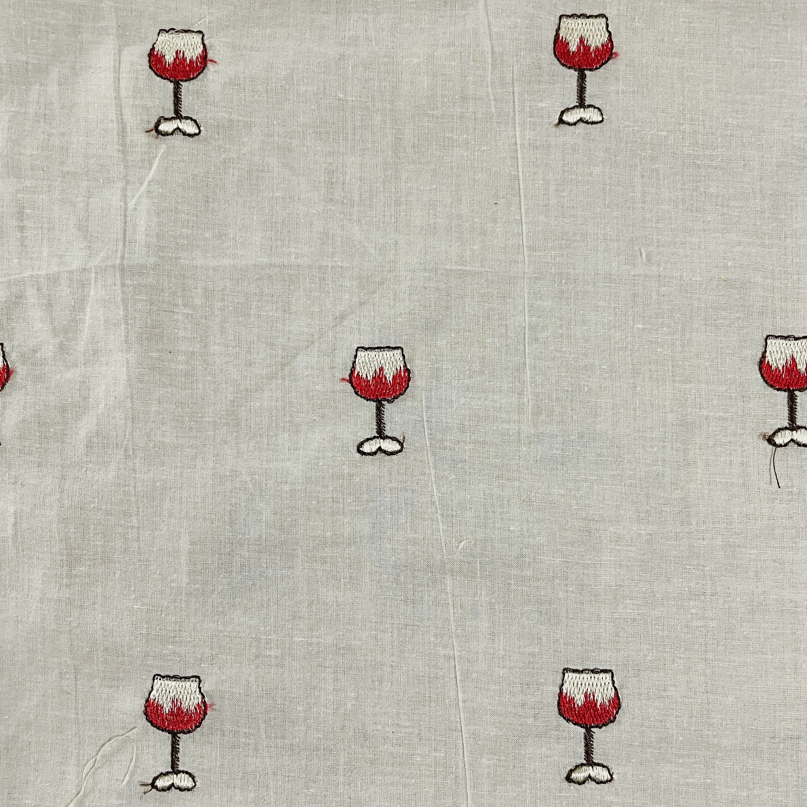 White Quirky Thread Embroidery Cotton Fabric
