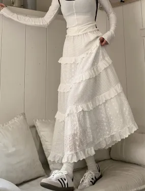 White Retro Style Vintage Crochet Layered Cake Skirt