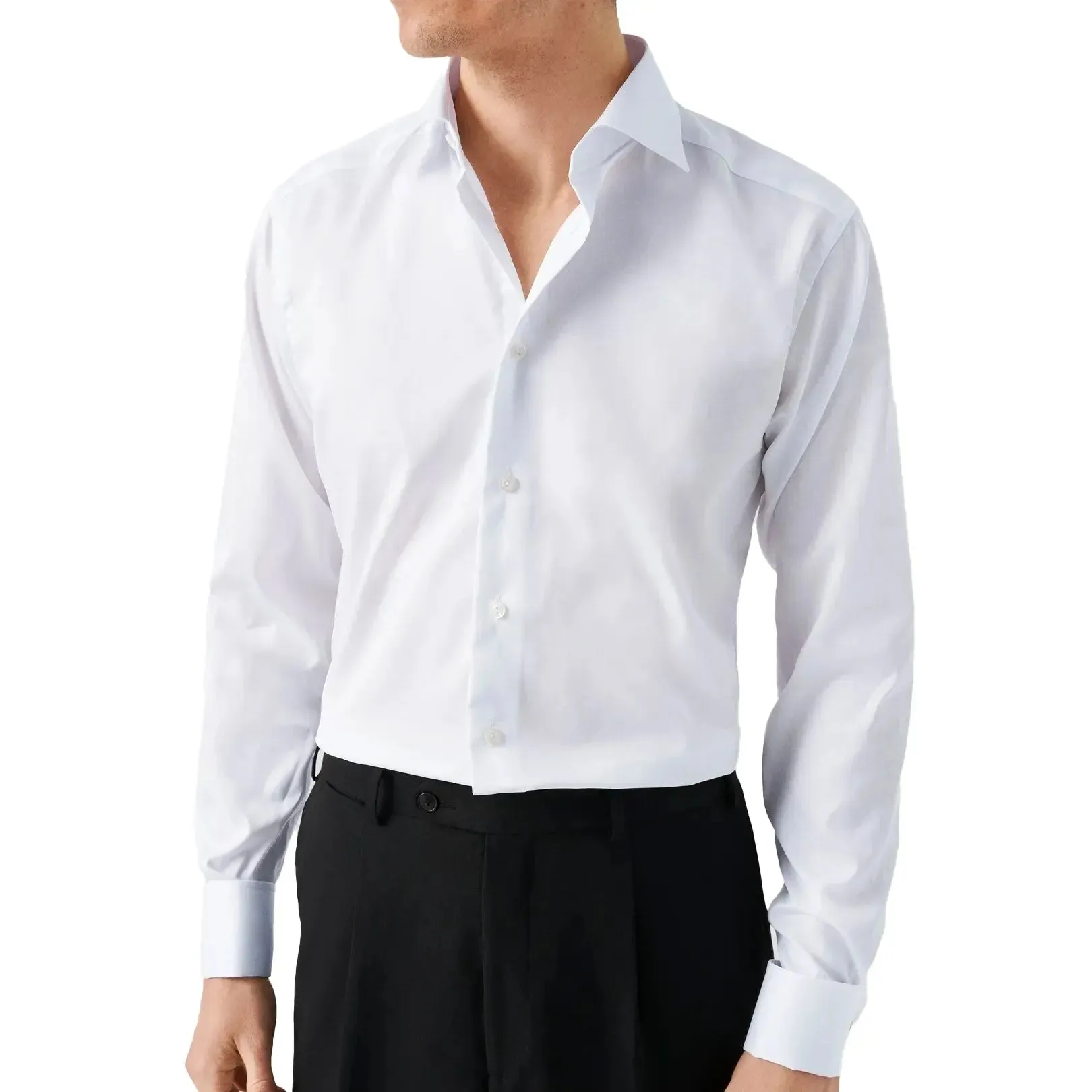 White Slim Fit Double Cuff Shirt