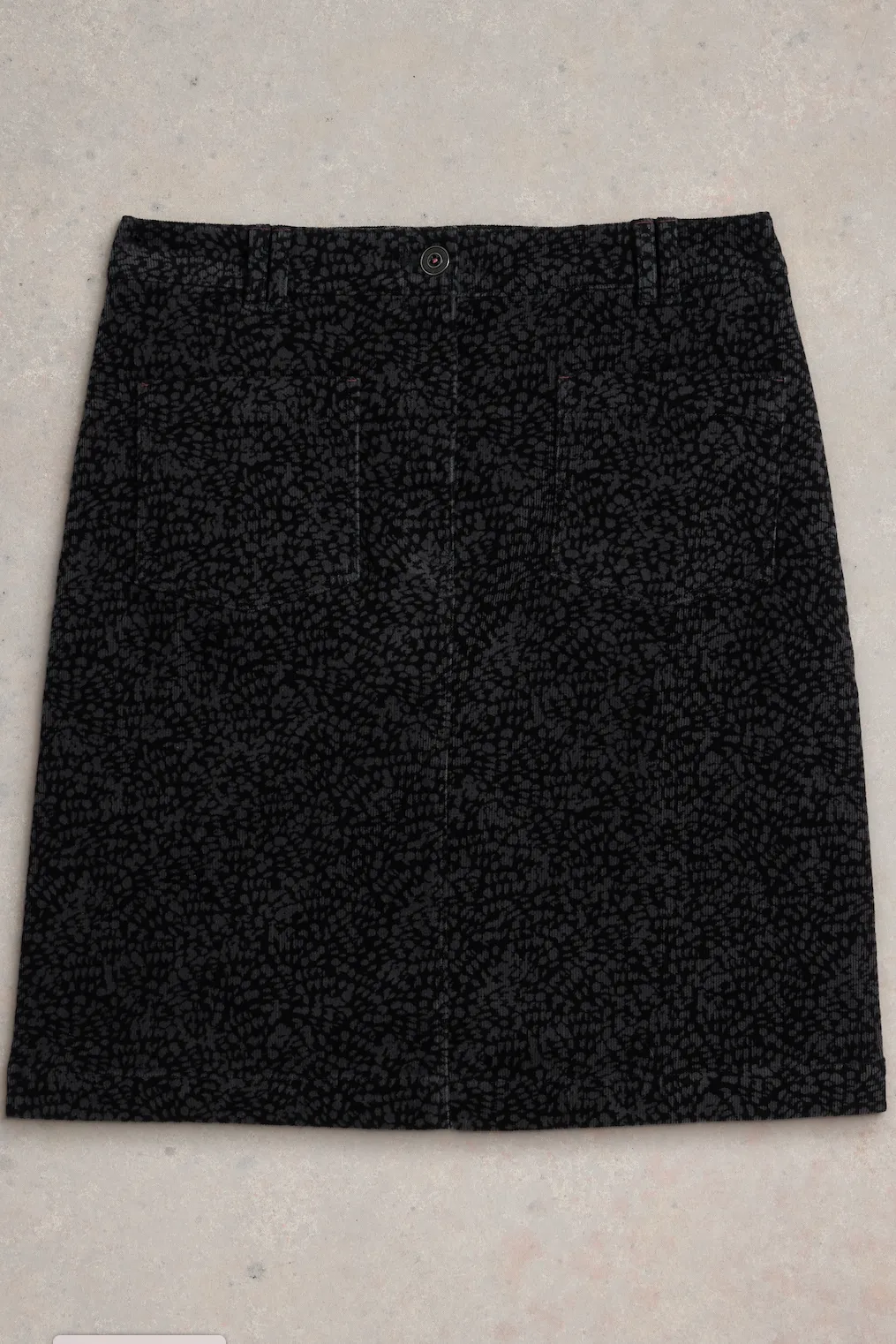 White Stuff Melody Black Print Organic Cord Skirt
