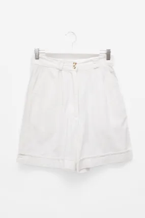 WHITE VINTAGE COTTON PLEATED SHORTS