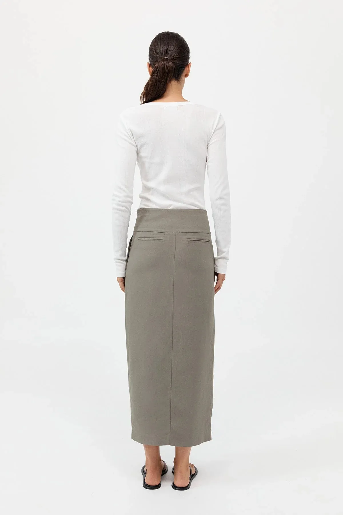 Wide Waistband Column Skirt Smokey Olive