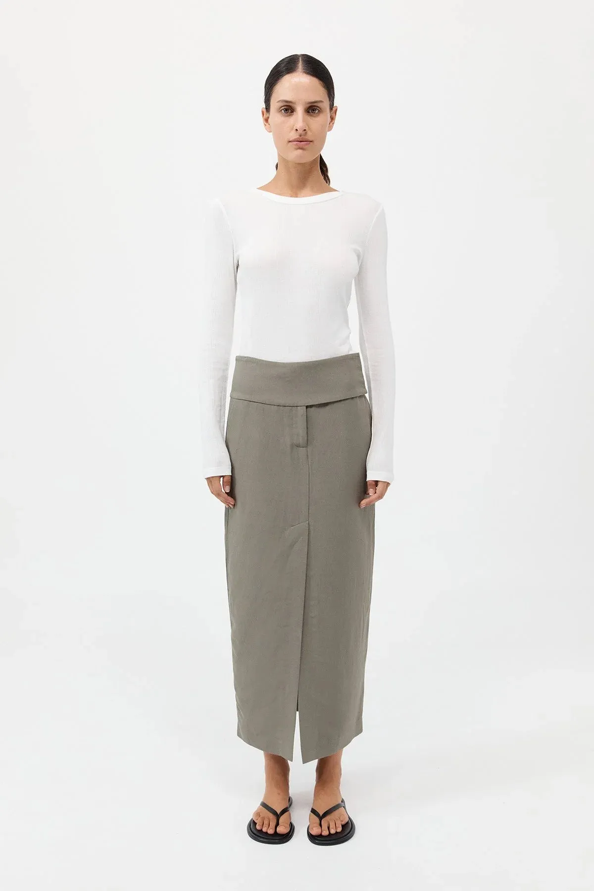 Wide Waistband Column Skirt Smokey Olive