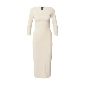 Women's Ribbed Three-quarter Sleeve Drees,Beige