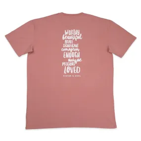 WORTHY BEAUTIFUL BRAVE  - Plus Size Long Boxy Tee - Dusty Rose with White Print