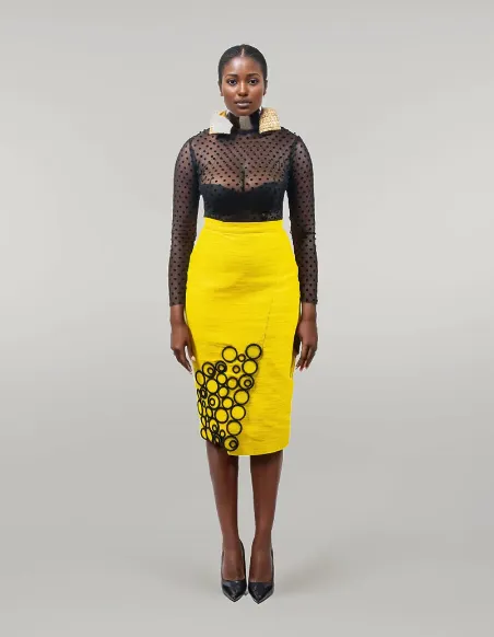 Yeside Laguda Saki Skirt with a stunning ring embroidery design