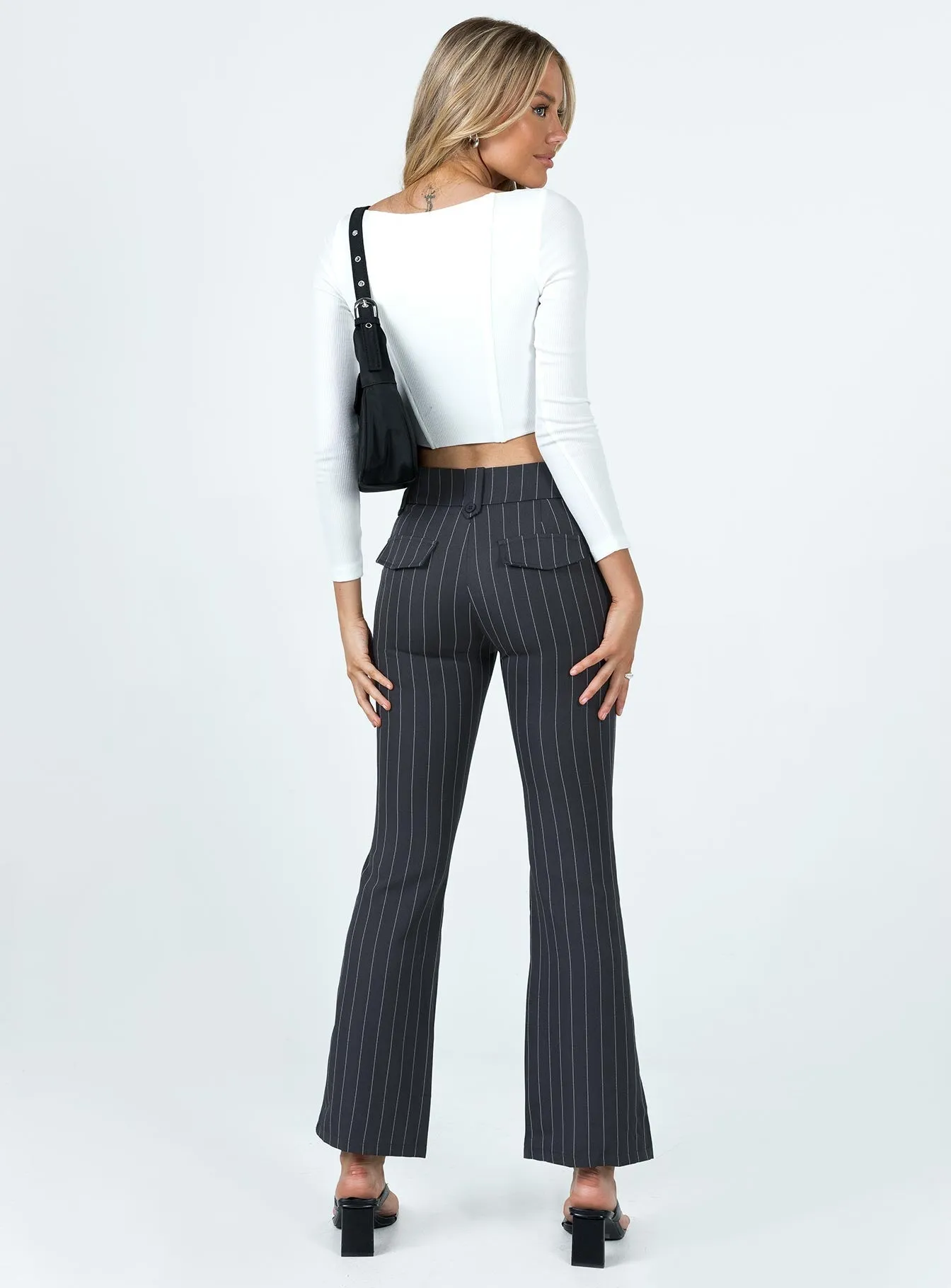 Yianna Low Waist Flare Pant Grey Pinstripe