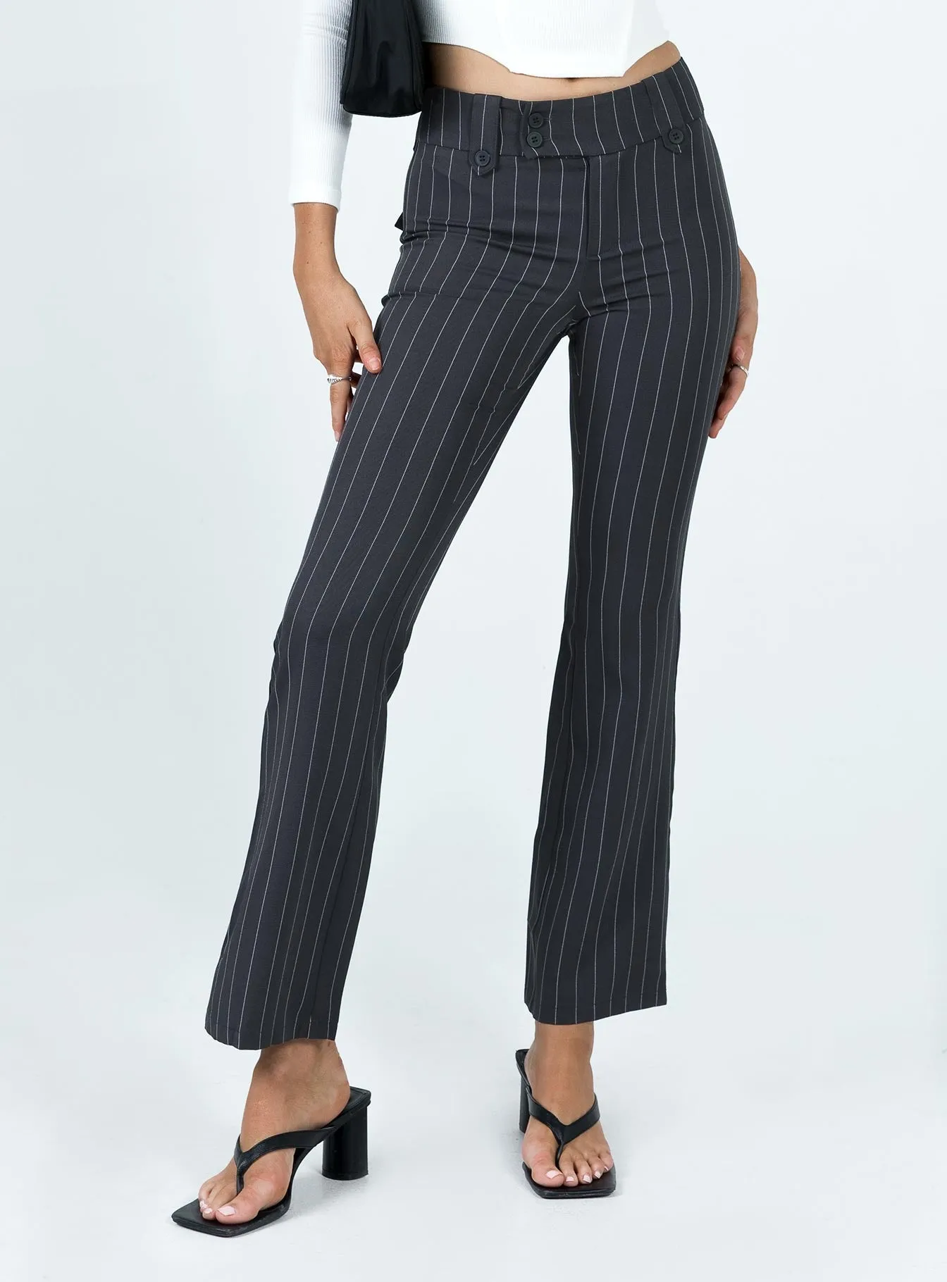 Yianna Low Waist Flare Pant Grey Pinstripe