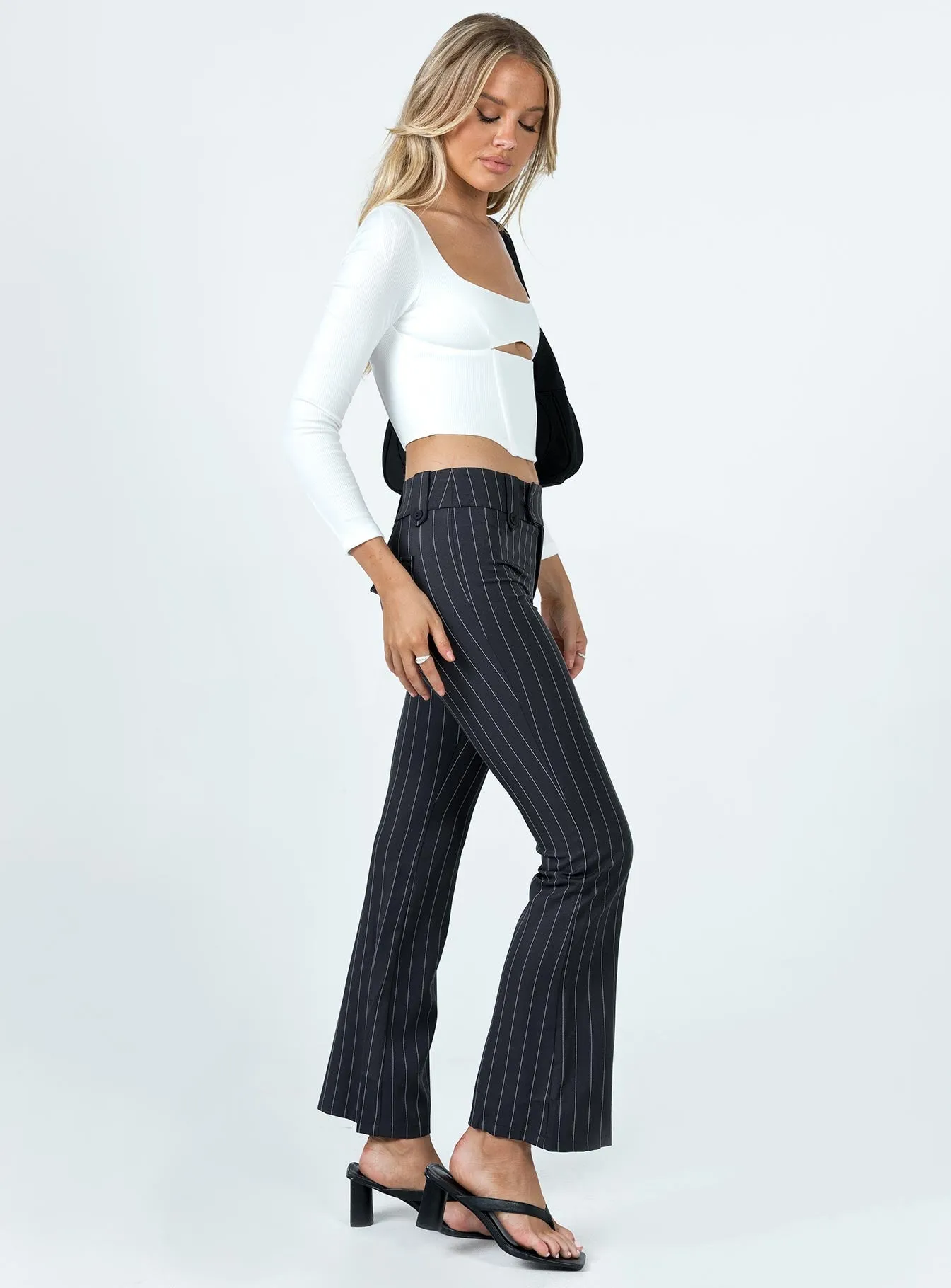 Yianna Low Waist Flare Pant Grey Pinstripe
